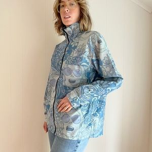 Vintage Clucky & Co. Blue Retro Groovy Print Rain & Wind Jacket